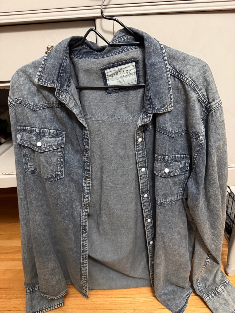 Vintage Washed Denim Button-Down Shirt - Gray